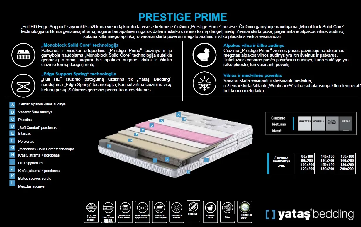 Čiužinys PRESTIGE PRIME - Yatas Bedding