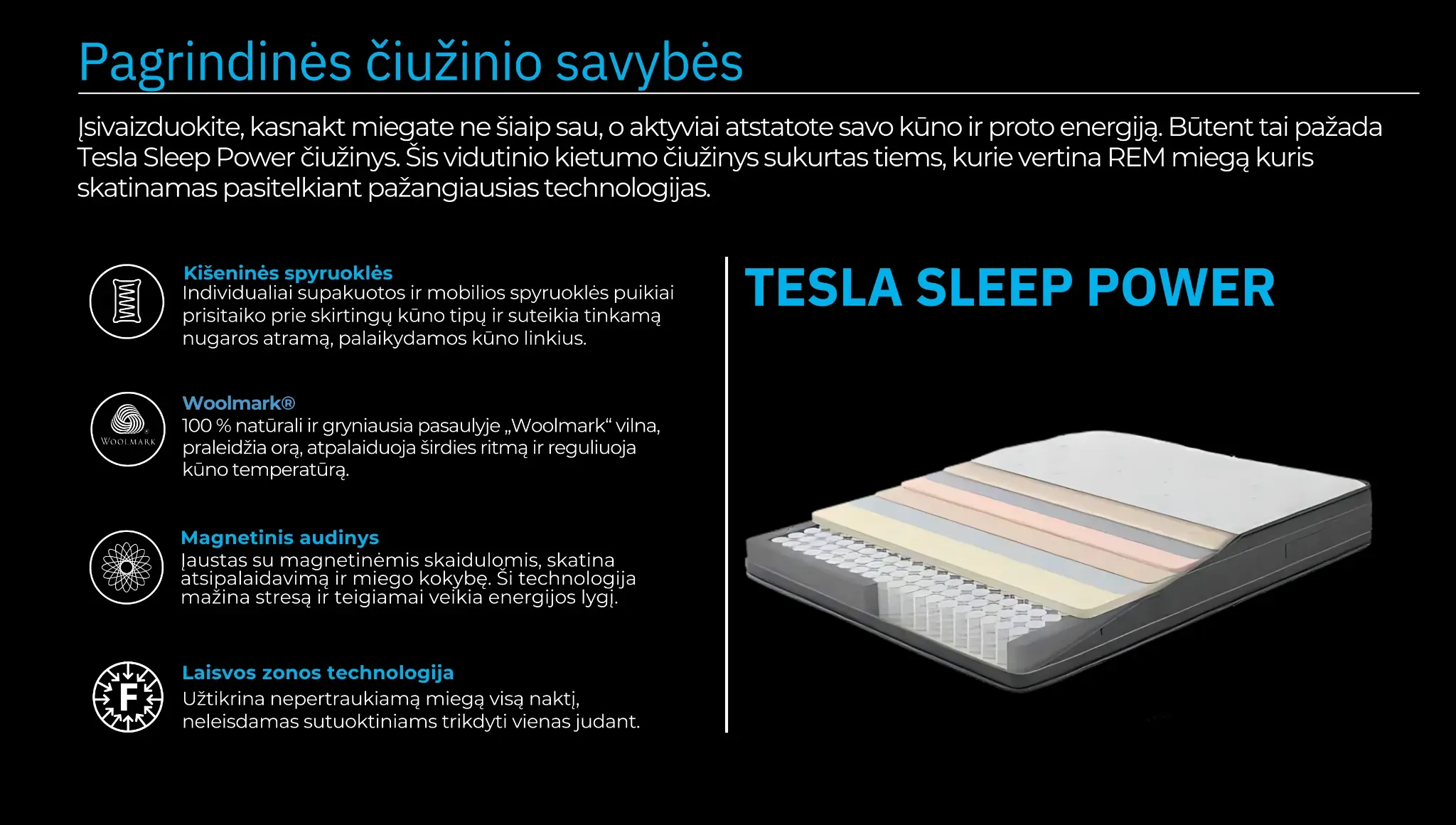 Čiužinys TESLA SLEEP POWER 090x190 - Yatas Bedding
