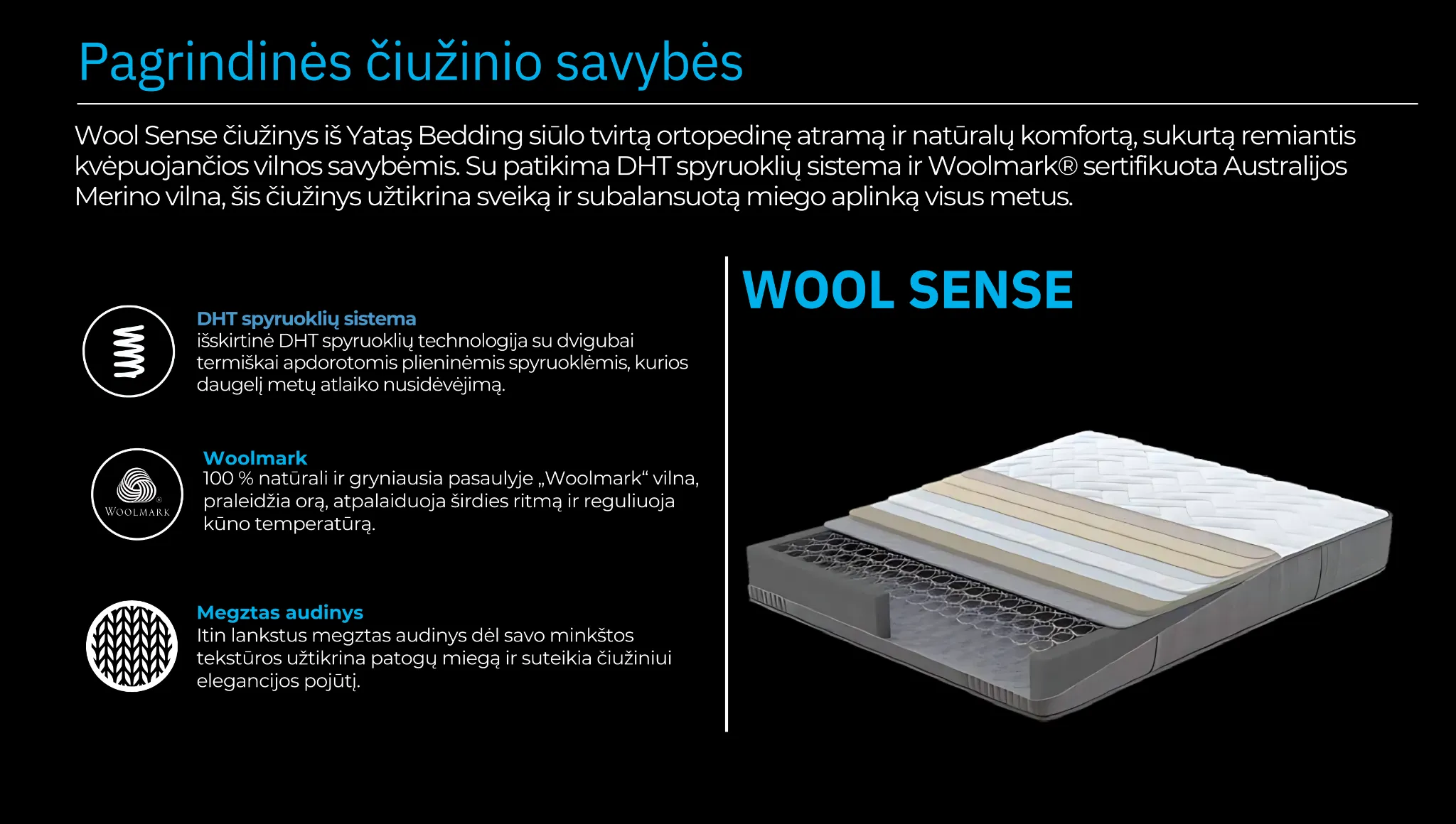 Čiužinys WOOL SENSE - Yatas Bedding